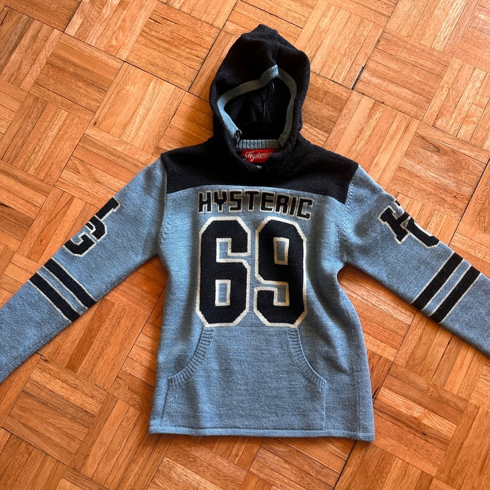 Hysteric Glamour Grey & Black Hooded Knit Sweatshirt